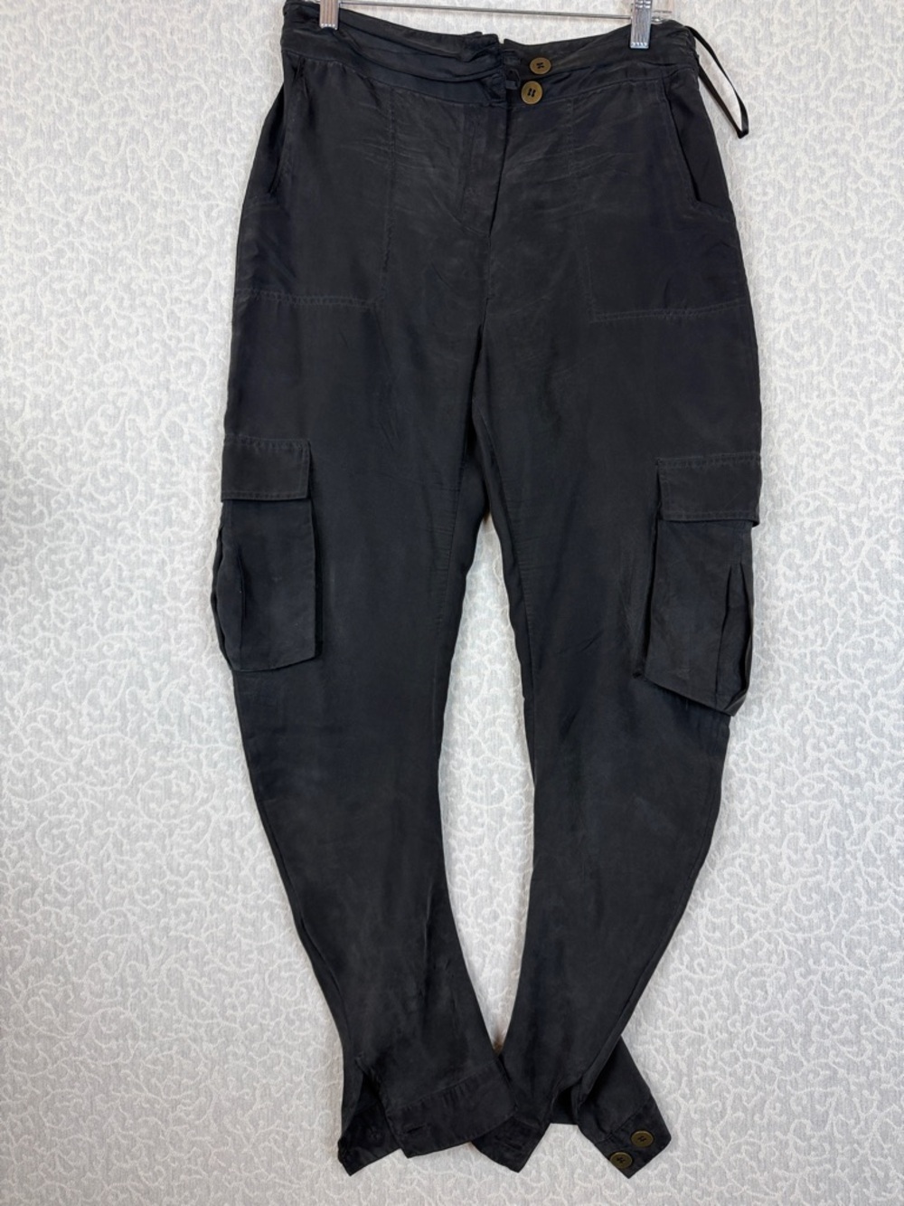 L.a.m.b. 100% Silk Pants Casual Utility Style Multiple Large Pockets 2 Back tie